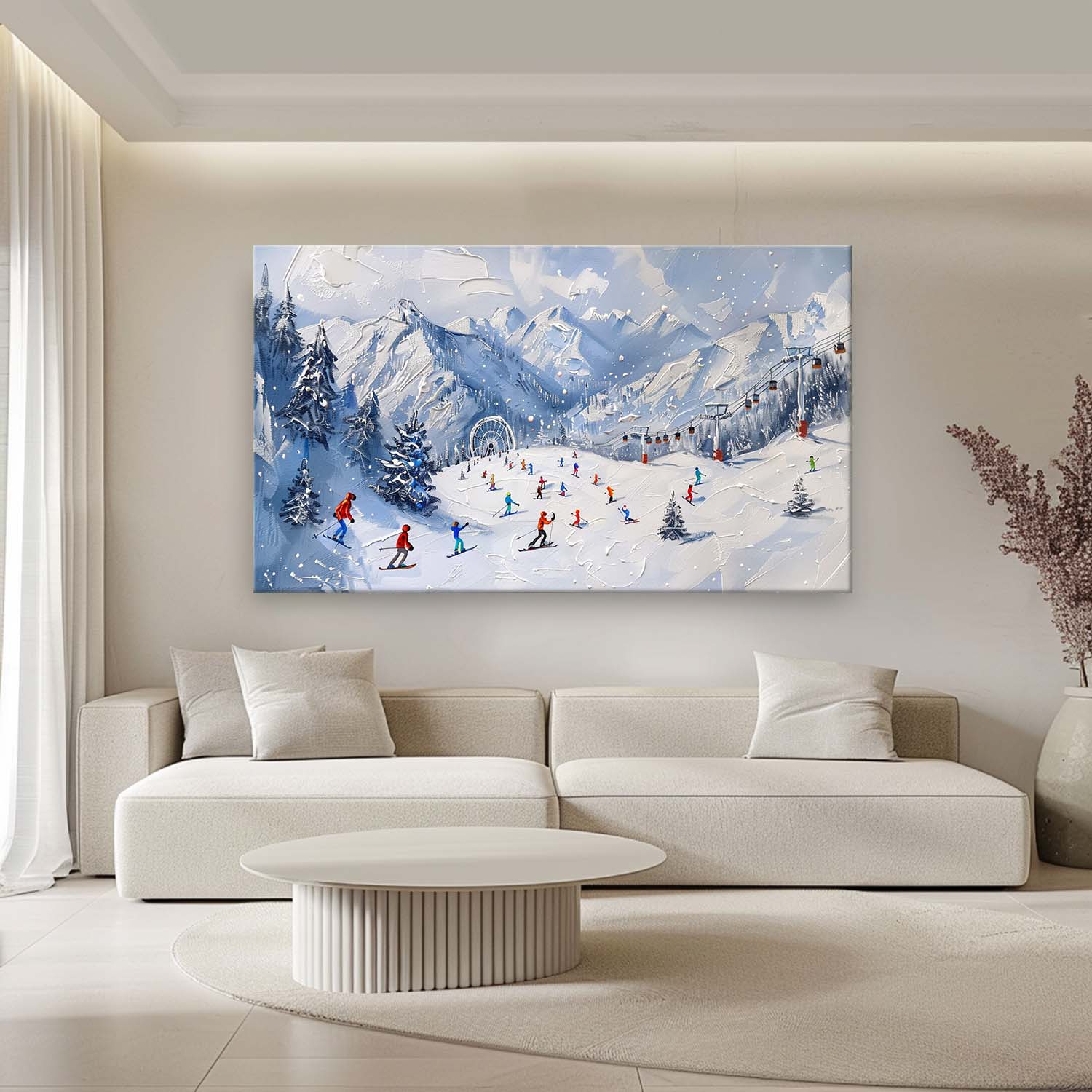 雪の油絵、雪のキャンバスの芸術、雪山の芸術、雪山の油絵