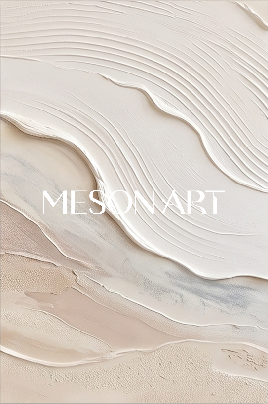 Beige And White Impasto Landscape Painting Rectangular Wall Art Original Artist Contemporary Textured Art By Mesonart
