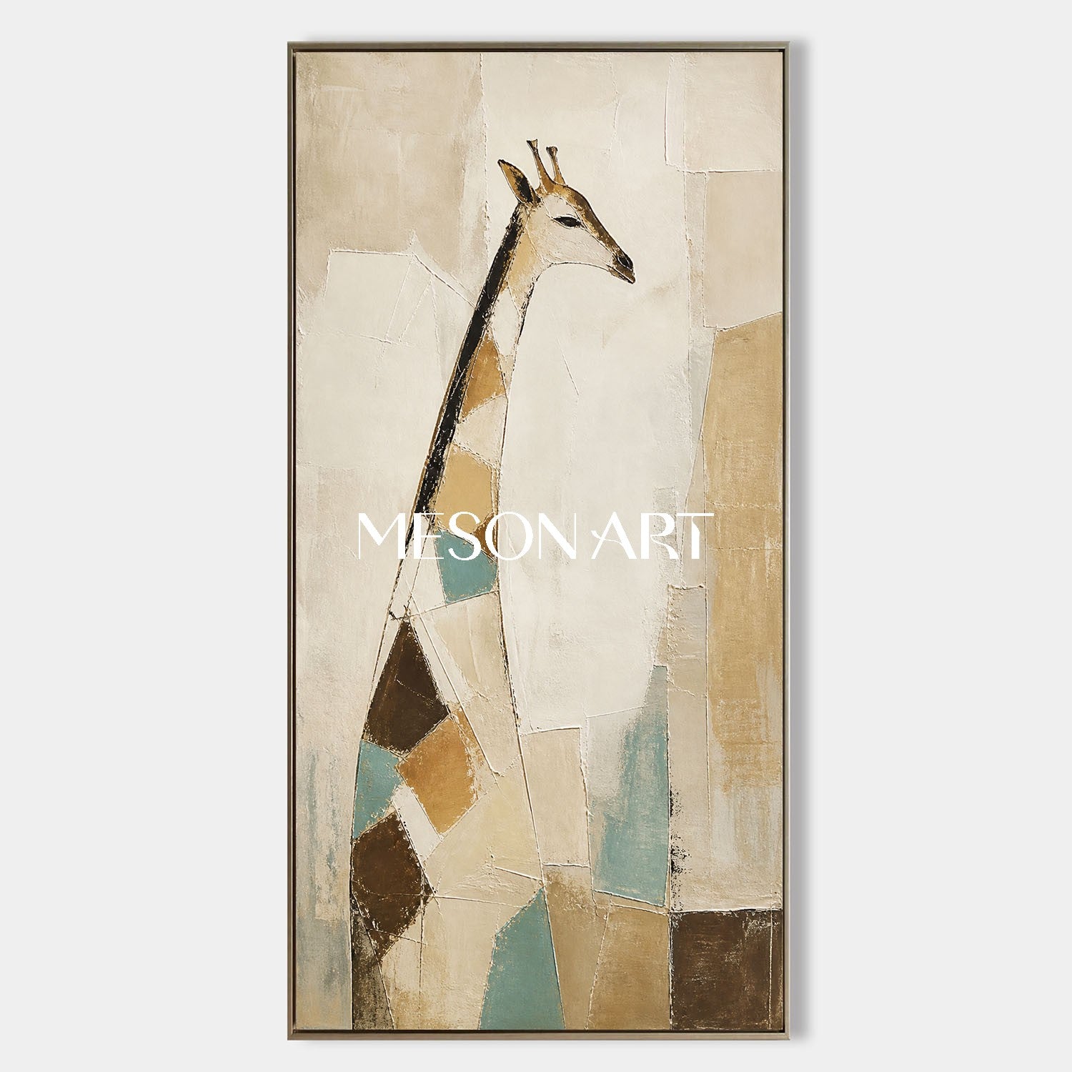 Abstract Giraffe Wall Art In Art Deco Style With Textured Linen Canvas For Modern Home