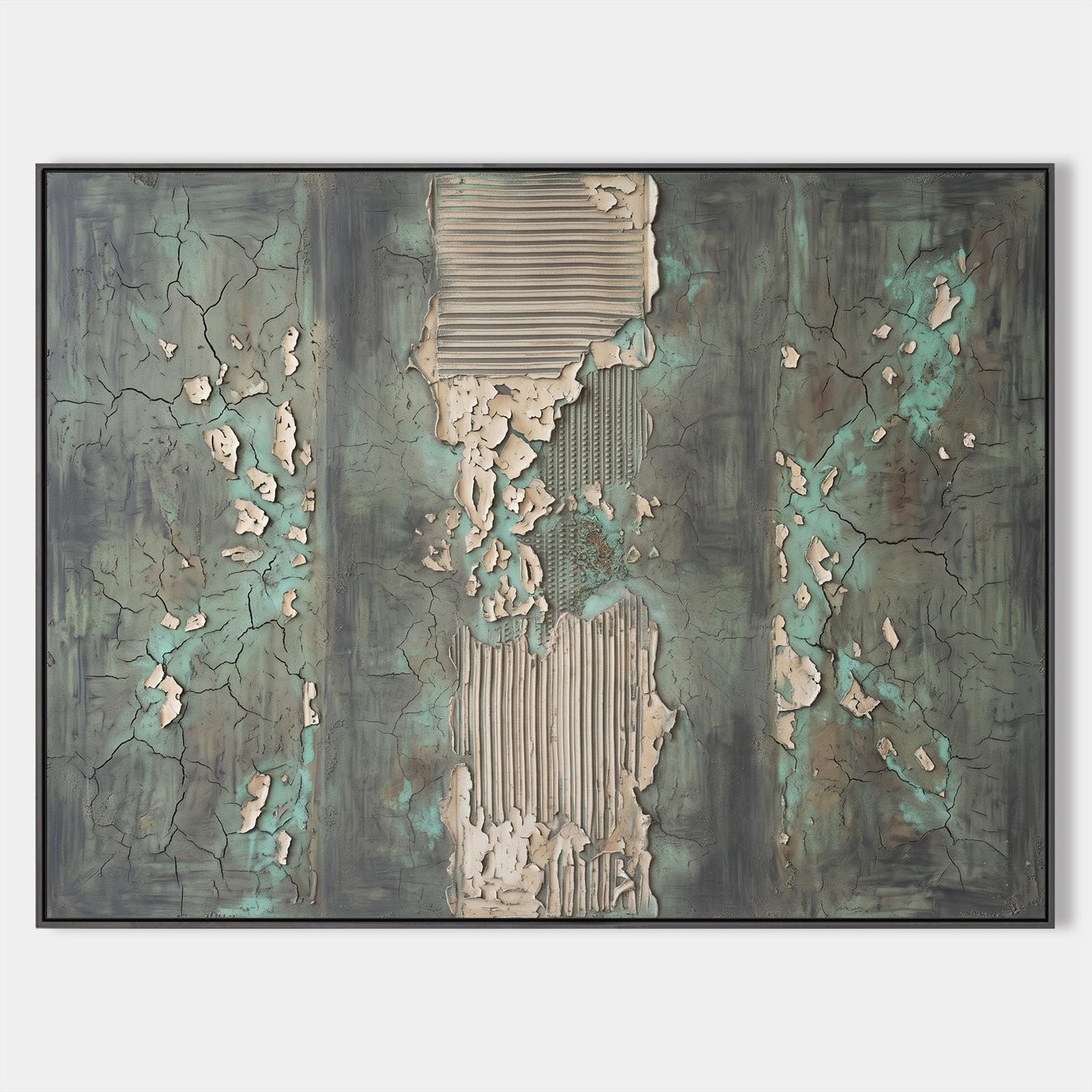 Green Textured Wall Art For Modern Industrial Living Room Decor With Cracked Finish