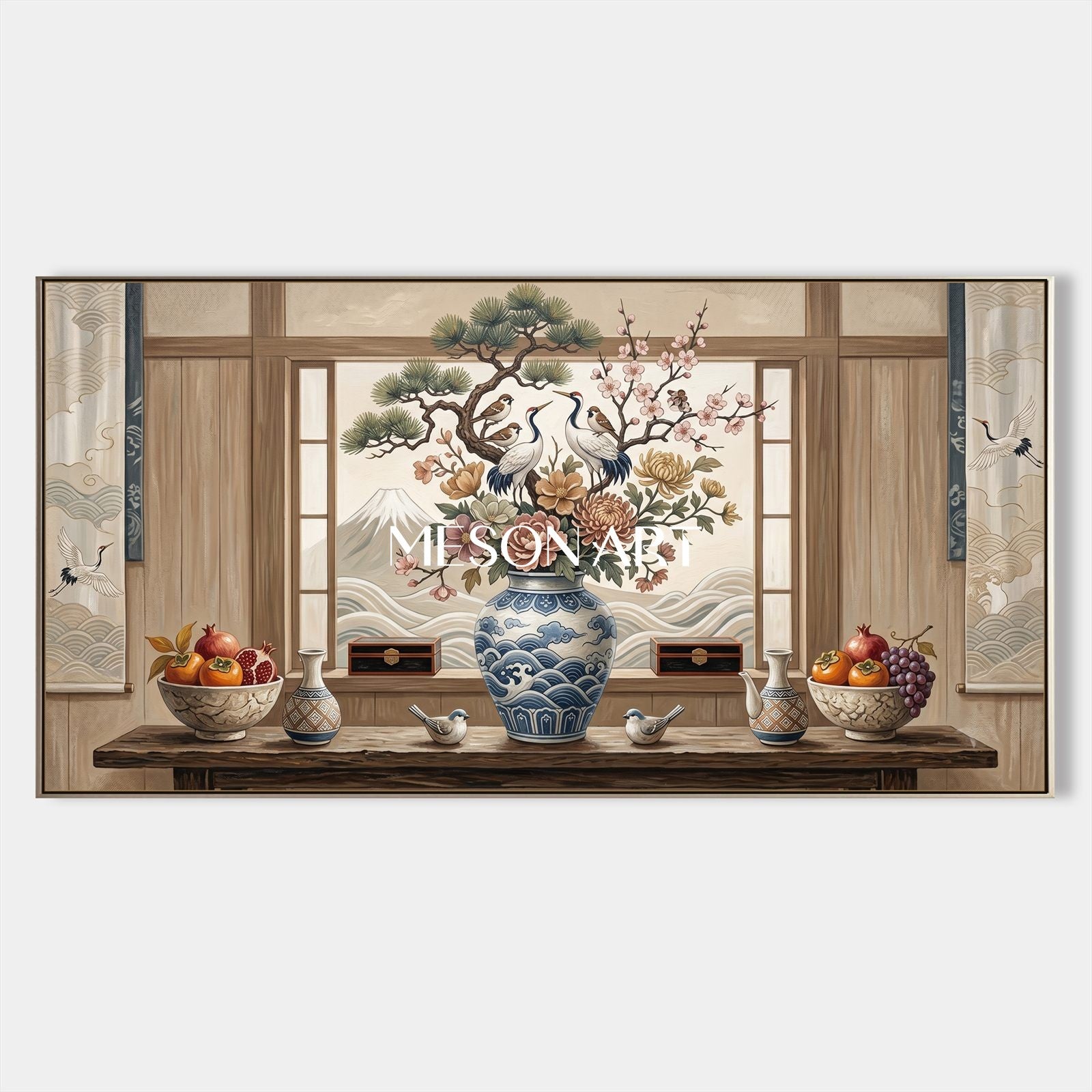 Large Wabi Sabi Still Life Painting Natural Tones Wall Art For Living Room And Dining Room Decor