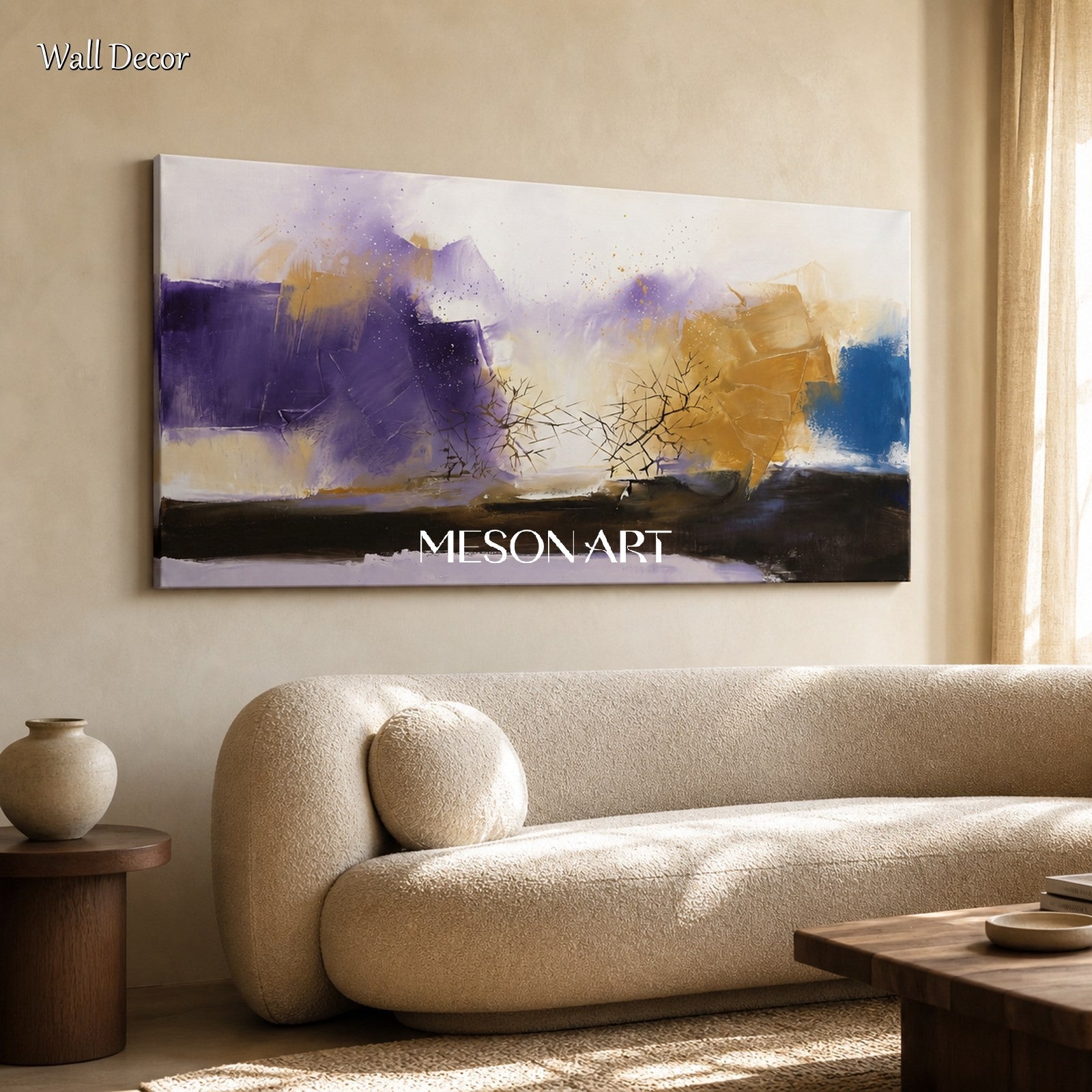 Purple And Gold Abstract Painting Panoramic Wall Art Textured Expressionist Art Original Artist By Mesonart