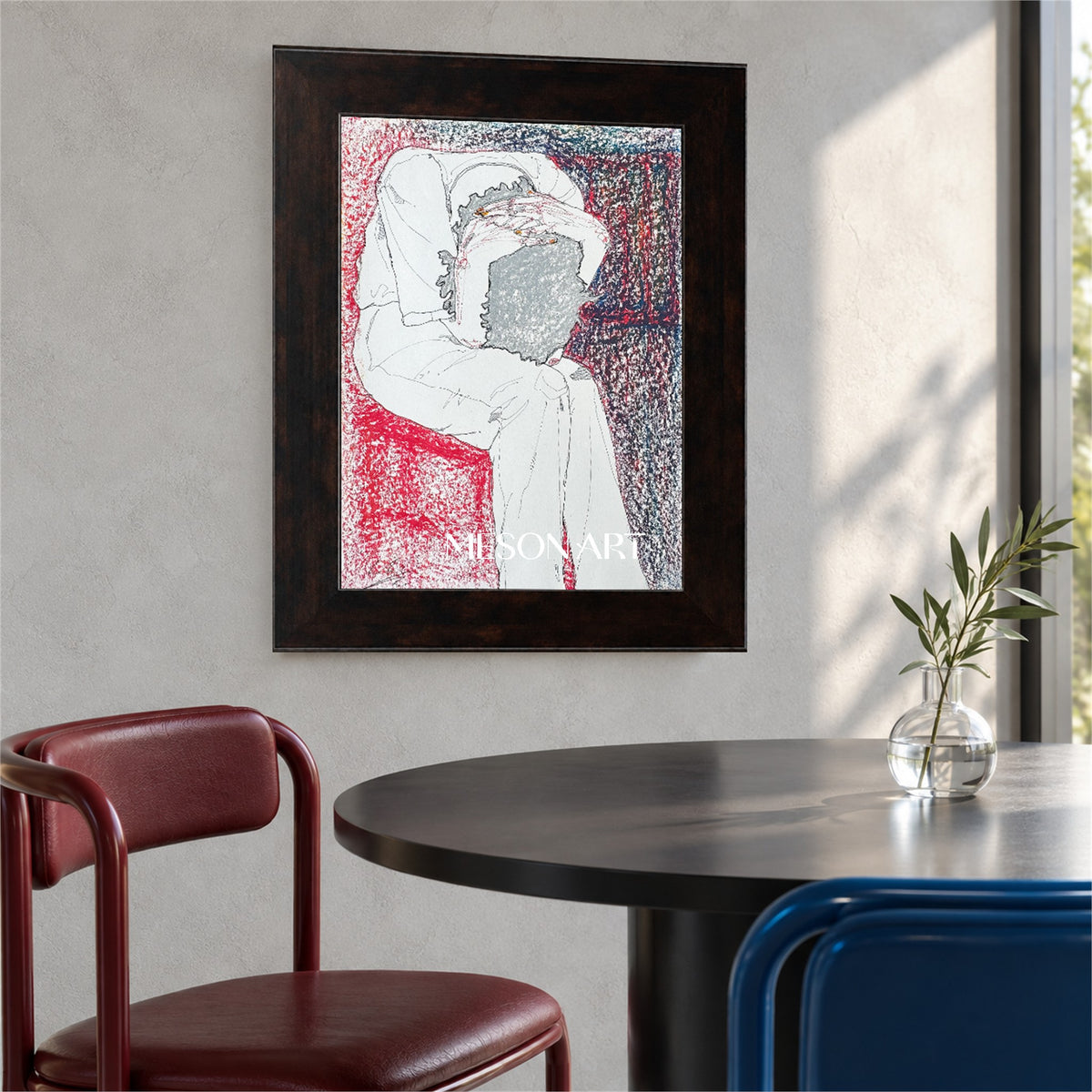 Red And White Symbolic Figurative Abstract Painting Original Artwork By Artist For Living Room Wall Decor Rectangular By Mesonart
