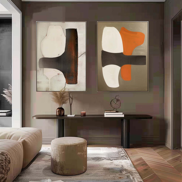 Beige and Brown Art for Sale Set of 2 Modern Wall Art Contemporary Minimalist Abstract Canvas Art