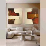 Set of 2 Beige and Brown Abstract Art for Sale Brown and Beige Modern Wall Art Brown and Beige Oil Paintings