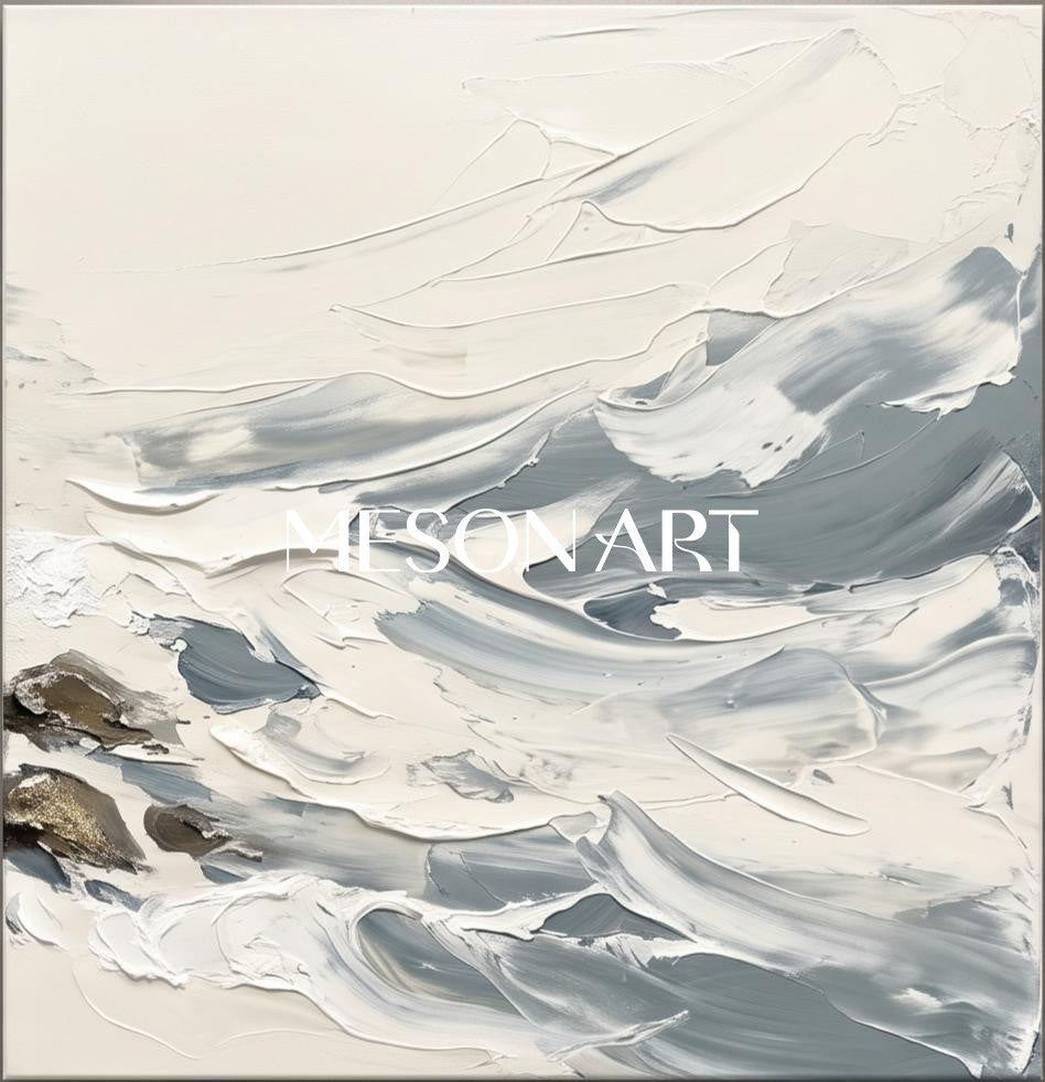 White And Gray Abstract Landscape Painting Square Wall Art For Living Room Original Artist By Mesonart