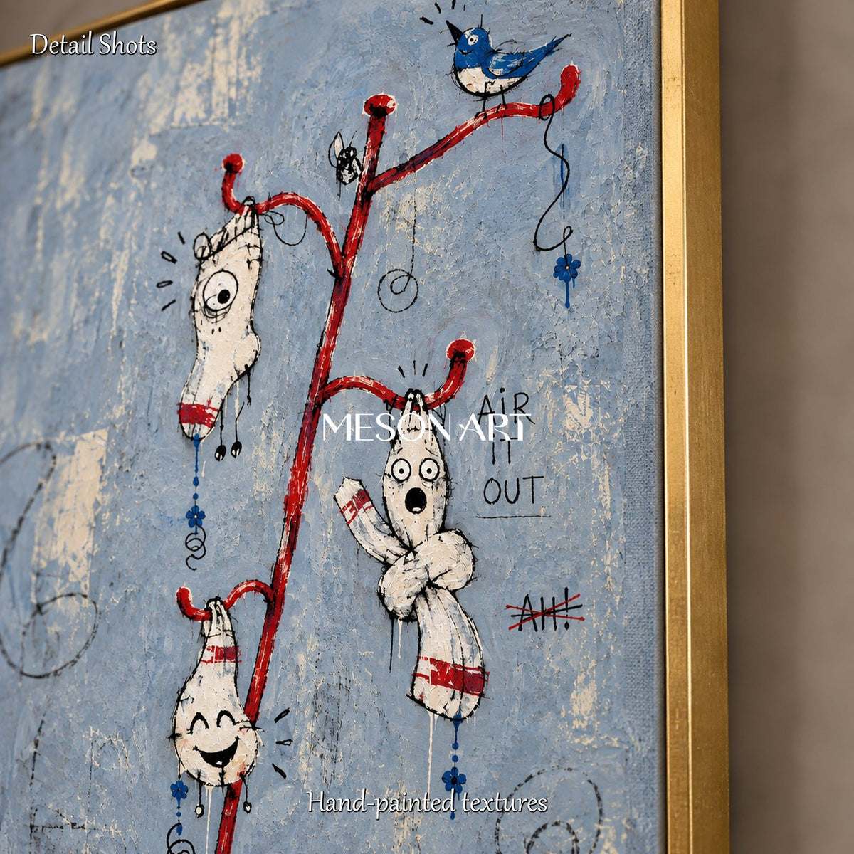 Blue And Red Modern Figurative Abstract Oil Painting Textured Canvas Hand Painted Art Panoramic Wall Decor By Mesonart