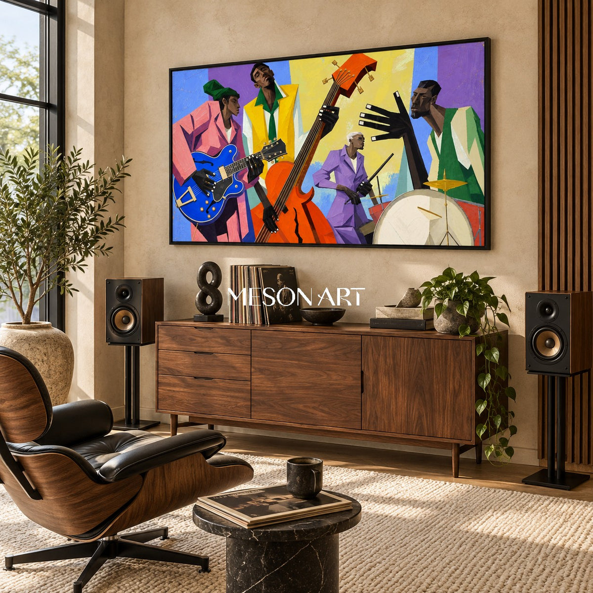 Blue And Yellow Pop Art Jazz Painting Panoramic Wall Art For Living Room Original Artist By Mesonart