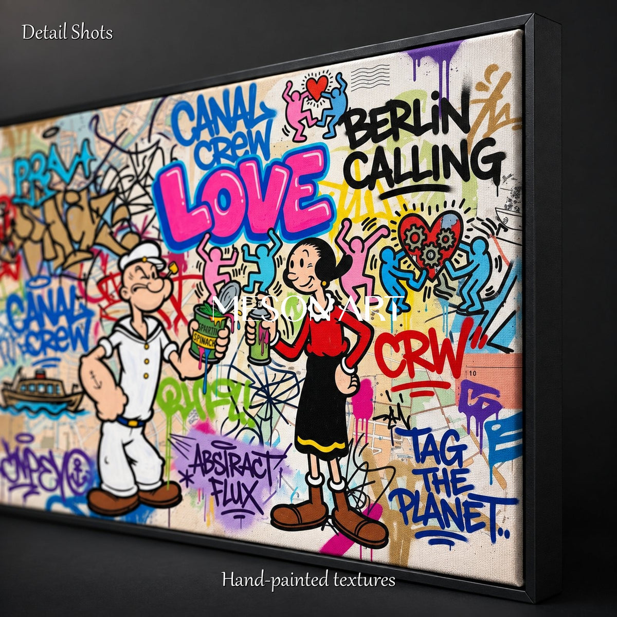 Blue And Red Graffiti Wall Art Rectangular Popeye Original Artist Hand Painted By Mesonart