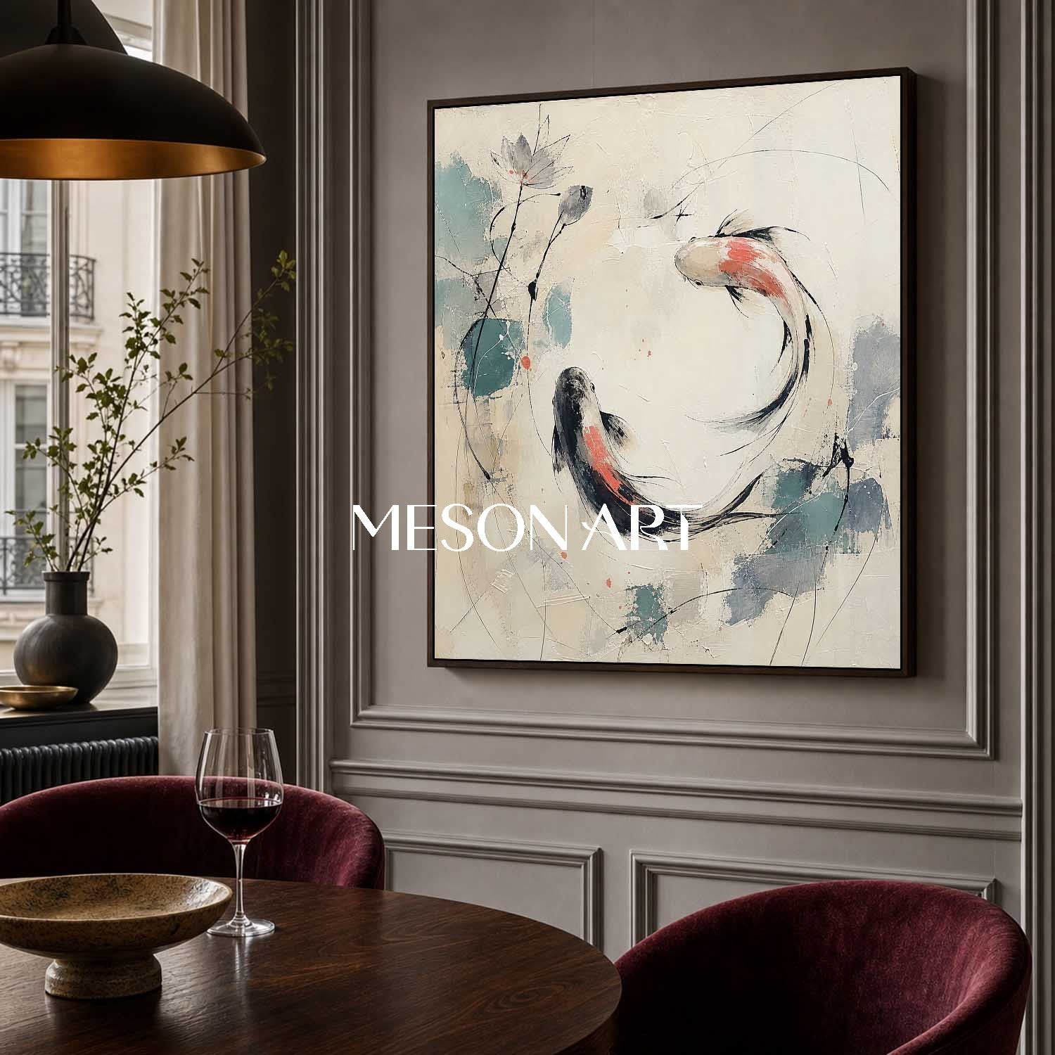 Minimalist Koi Fish Painting Abstract Canvas Wall Art For Modern Living Room Entryway Decor