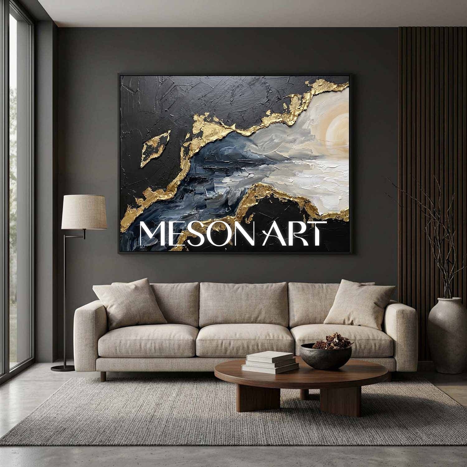Luxury Gold And Black Plaster Abstract Art For Modern Living Room Decor