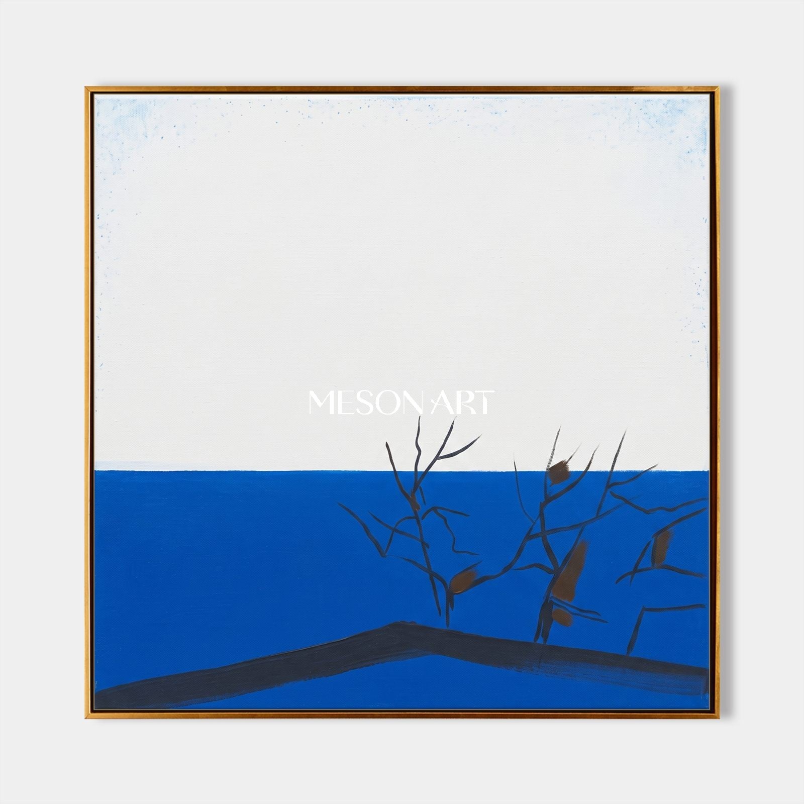 Blue And White Abstract Landscape Painting Square Wall Art Contemporary Original Artist By Mesonart