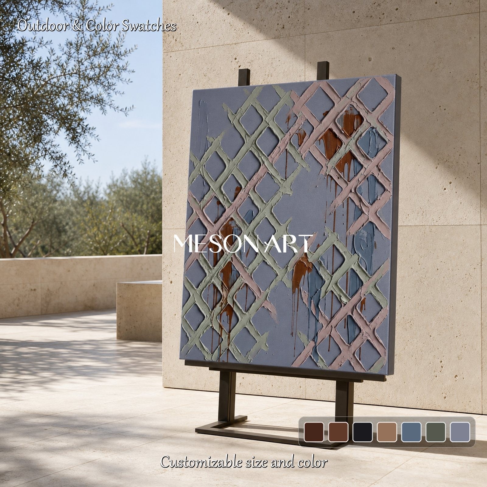 Abstract Geometric Wall Art With Textured Relief For Modern Living Room Decor