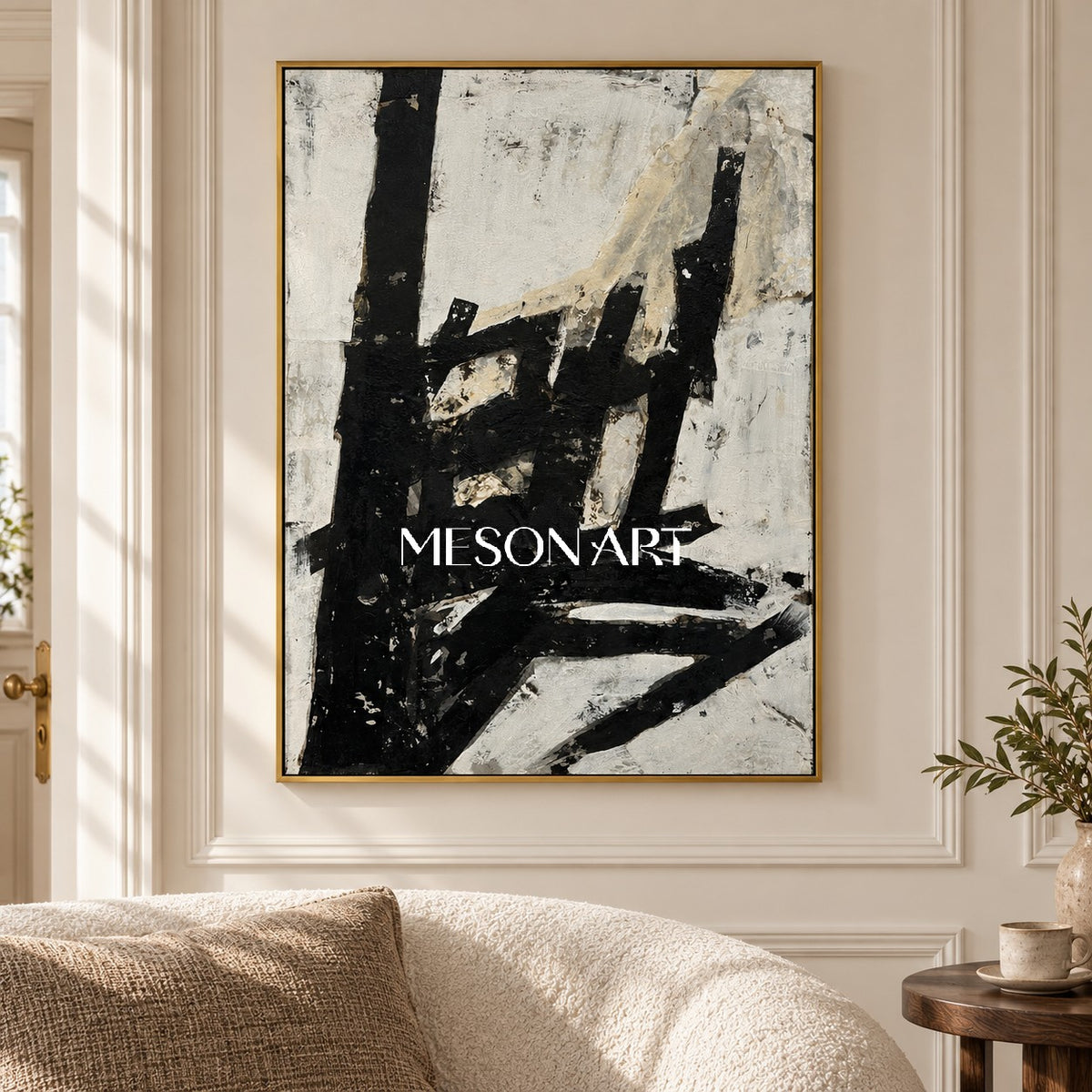 Black And White Abstract Art Minimalist Painting Rectangular Wall Art For Living Room Original Artist By Mesonart