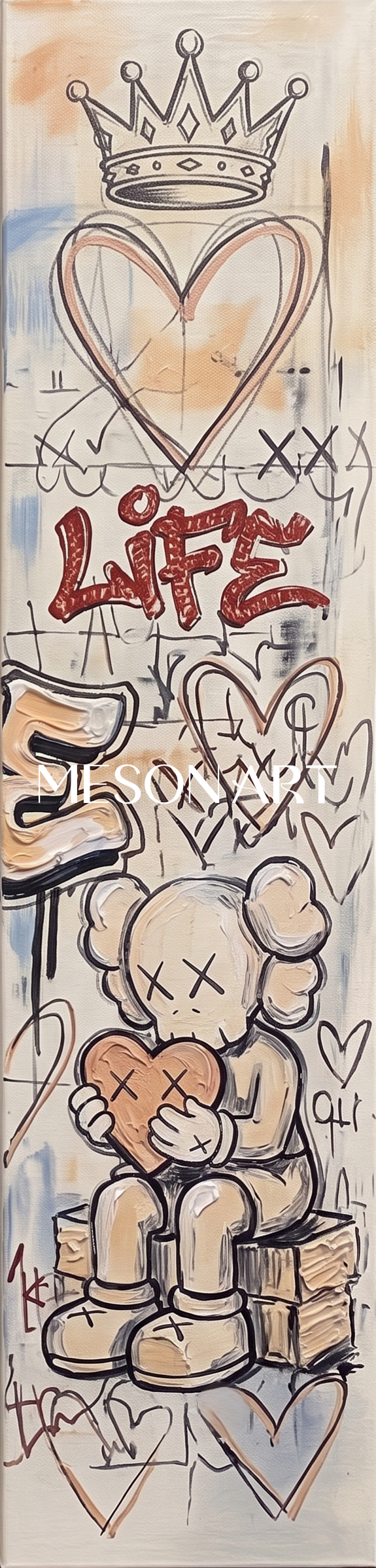Original Graffiti Triptych With Kaws Inspired Icons For Modern Living Room Decor