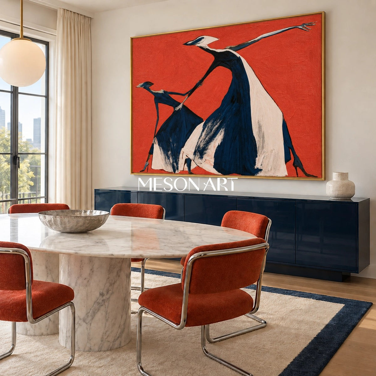 Red And Black Expressionist Figurative Modern Art Rectangular Wall Decor For Living Room By Mesonart