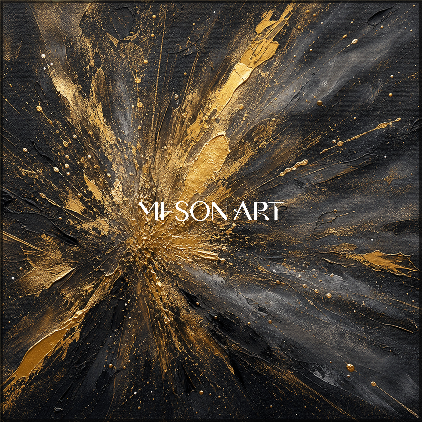 Black And Gold Abstract Art With Textured Relief For Modern Art Deco Living Room