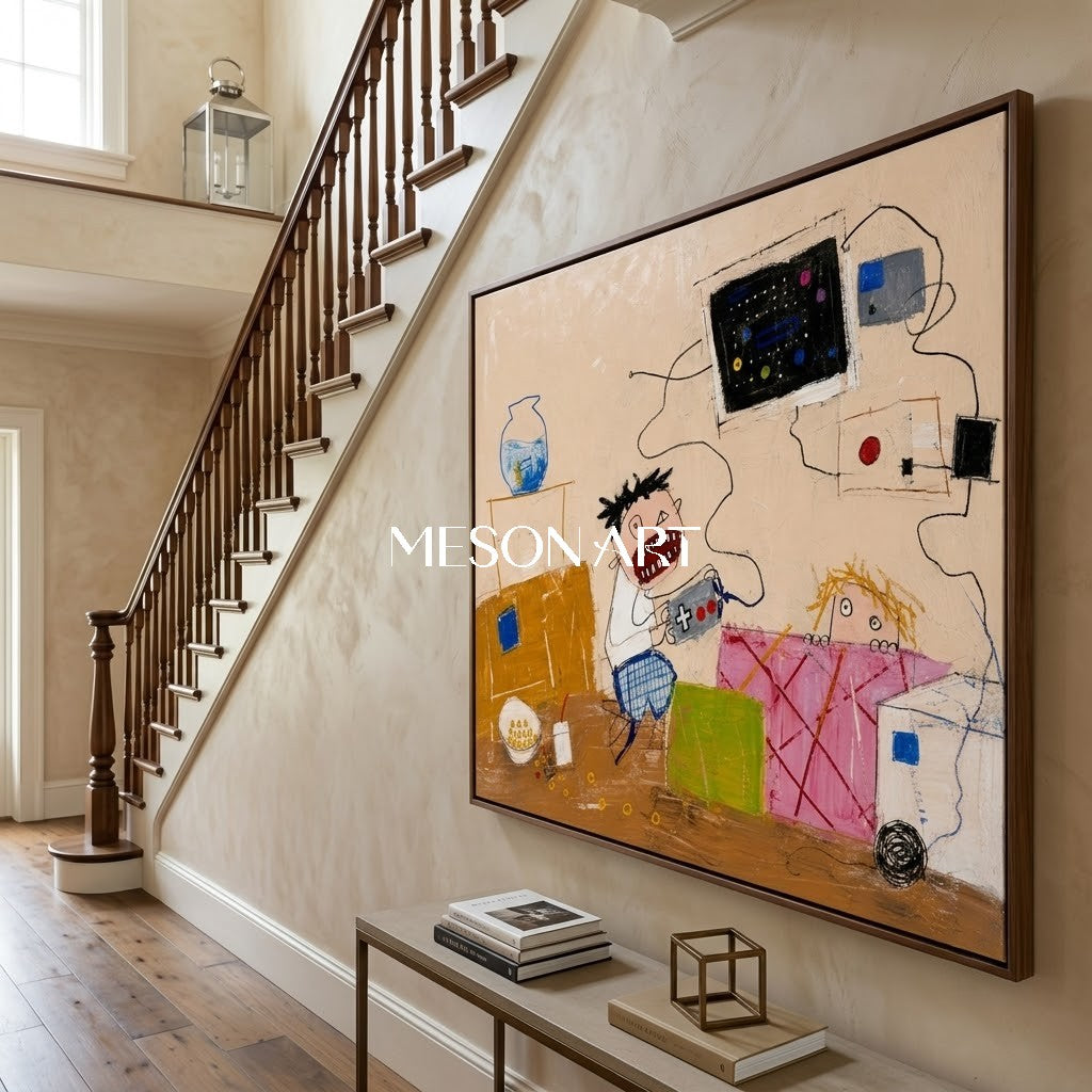Vibrant Pop Art Graffiti Painting With Cartoon Characters For Modern Living Room Decor