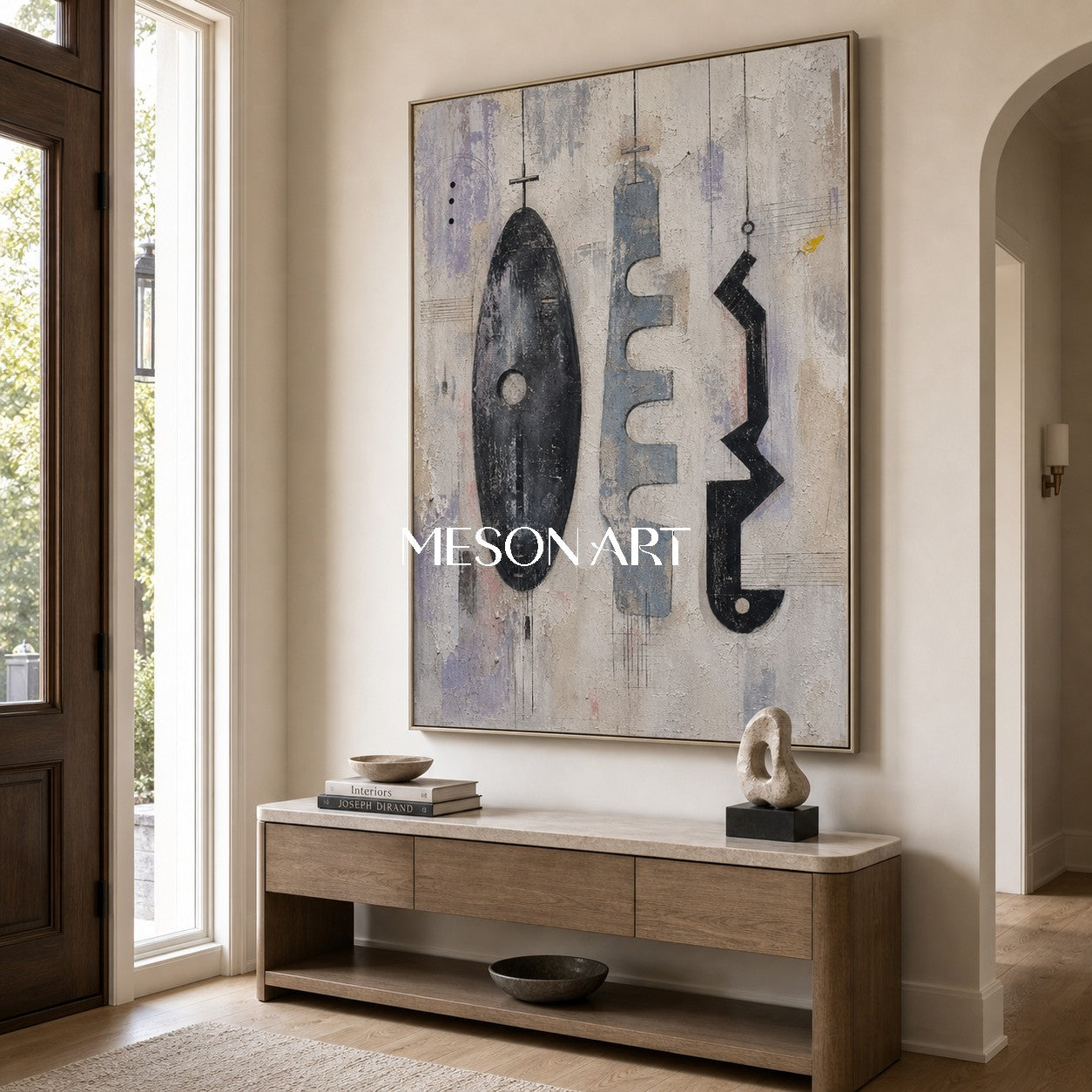 Minimalist Abstract Art With Textured Grey And Black Tones For Modern Home Decor