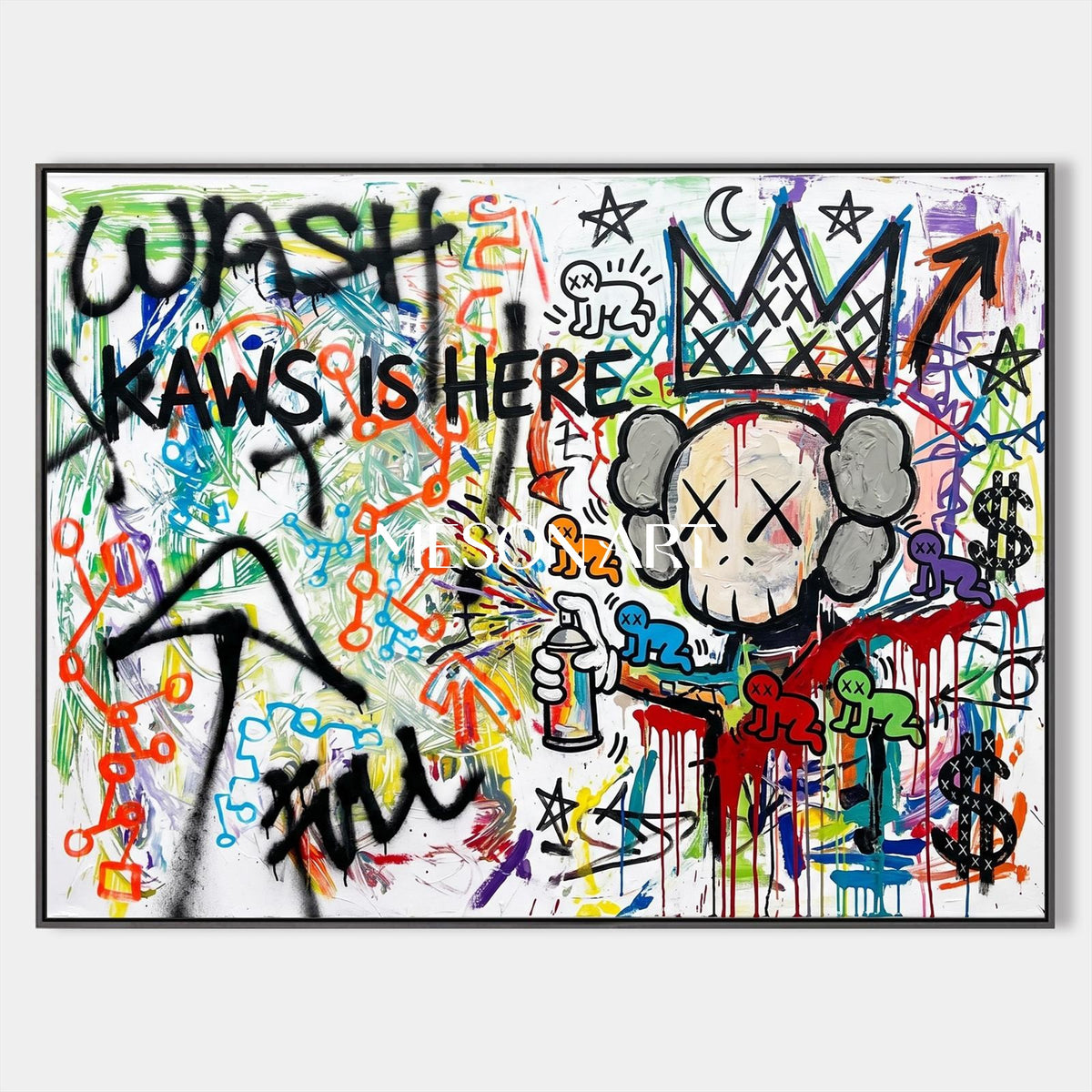 Black And White Abstract Graffiti Kaws Painting Rectangular Wall Art For Living Room By Mesonart