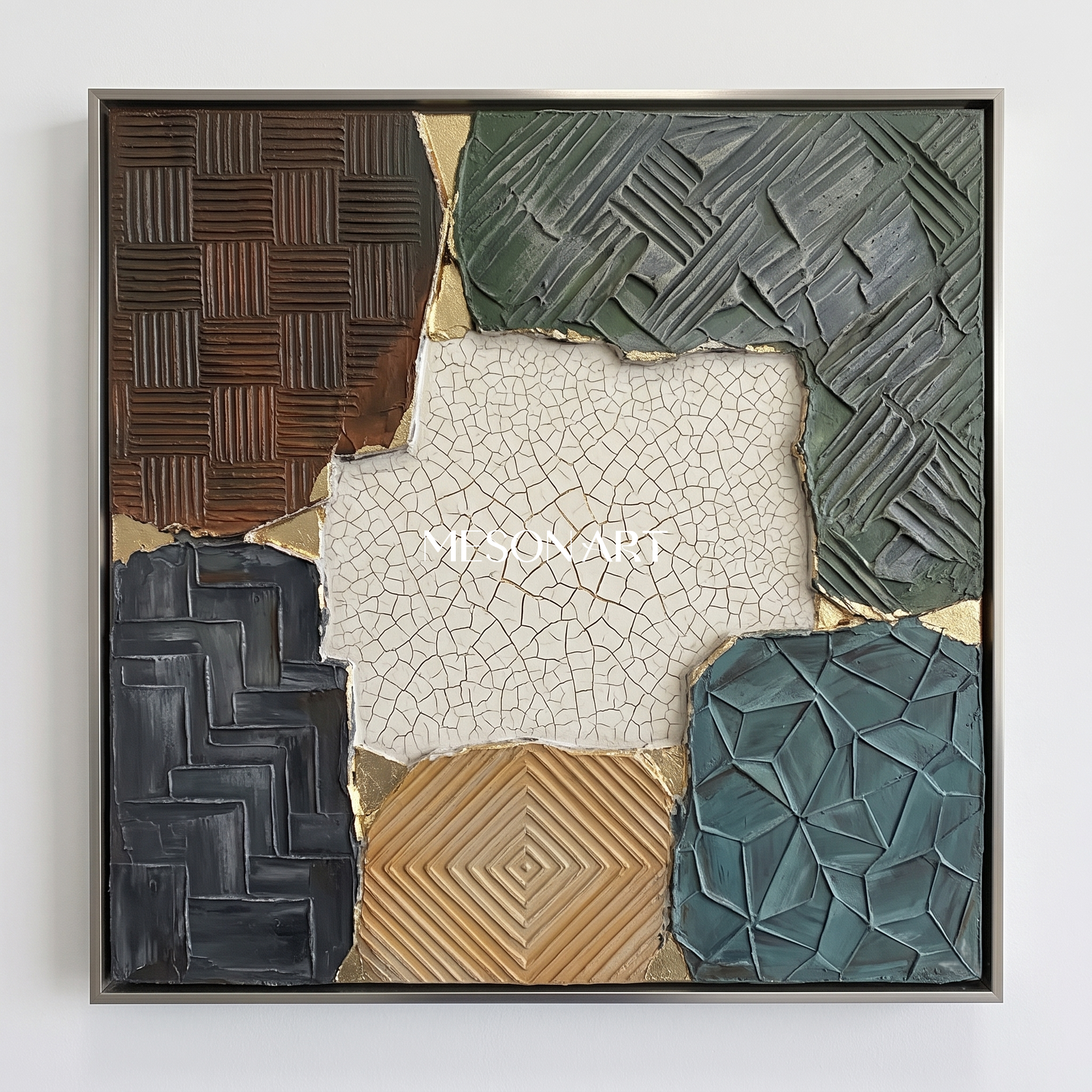 Textured Plaster Art With Gold Accents For Modern Living Room Decor