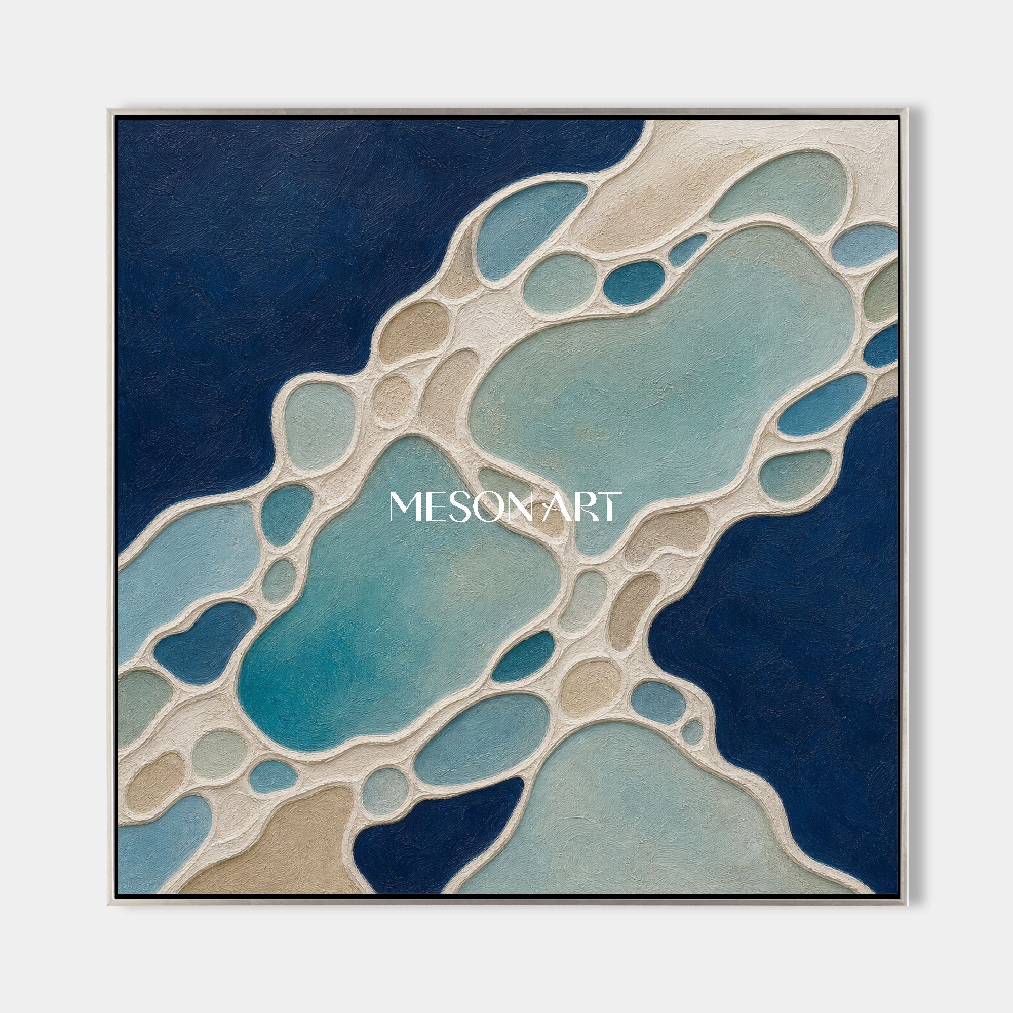 In Panel Turquoise キャンパスアート　LLAC Blue Turquoise Abstract Painting With Textured Impasto For Coastal