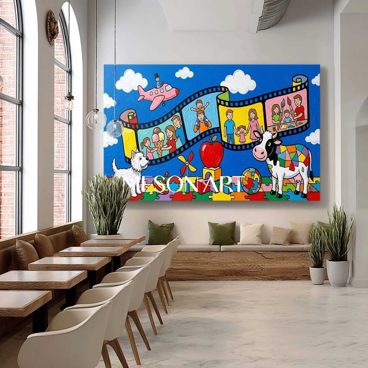 Whimsical Pop Art Canvas With Animals And Film Strip For Kids Bedroom Decor