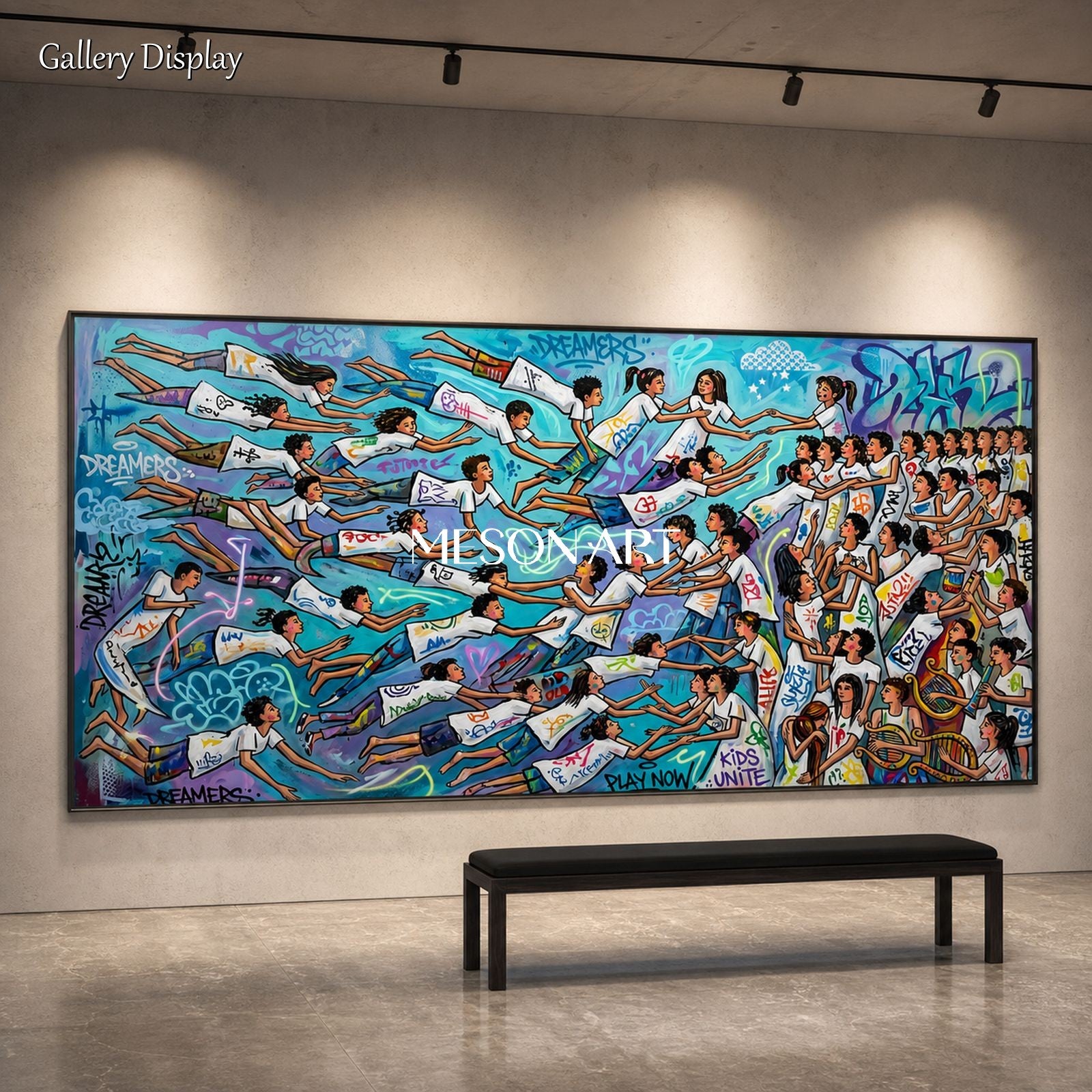 Blue And White Graffiti Art Panoramic Wall Decor Original Artist Hand Painted By Mesonart