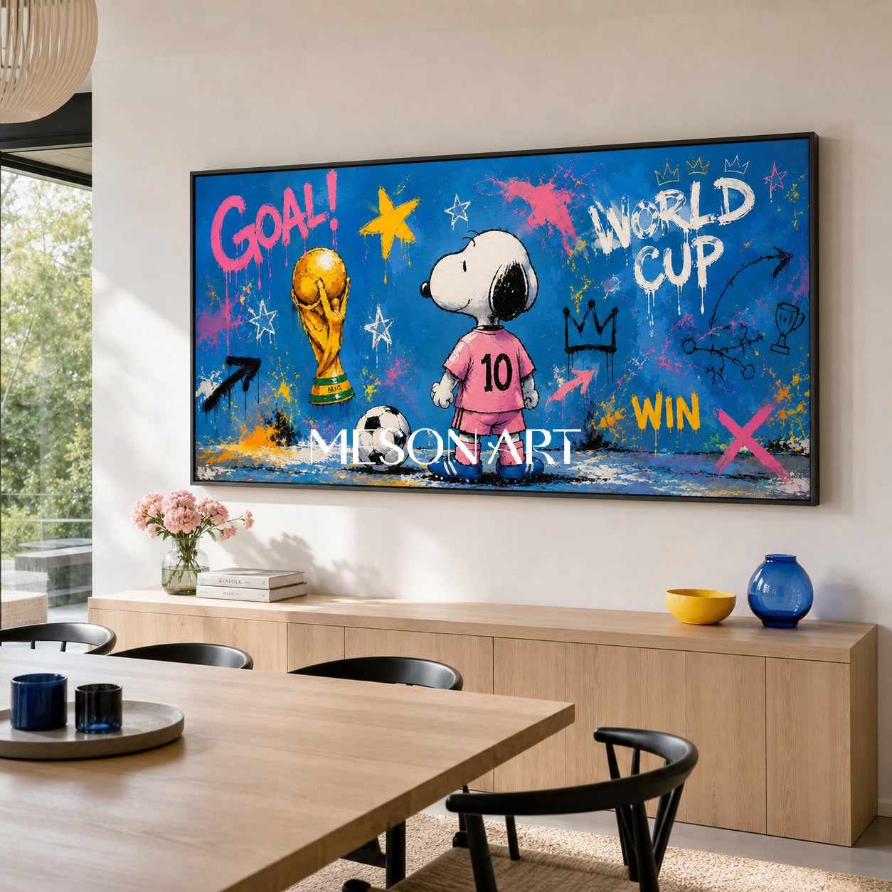 Snoopy World Cup Graffiti Art For Kids Room And Living Space With Blue Pink Colors