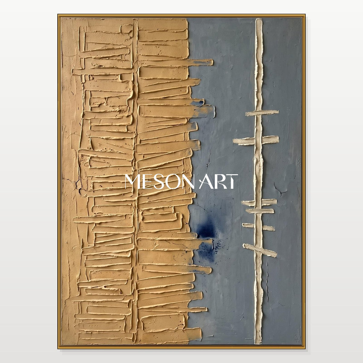 Beige And Gray Wabi Sabi Textured Painting Original Artist Rectangular Wall Art For Living Room By Mesonart