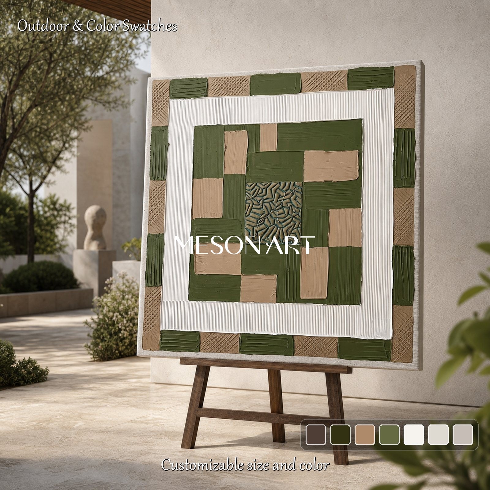 Emerald Green Abstract Art With Textured Relief For Modern Art Deco Living Room Decor