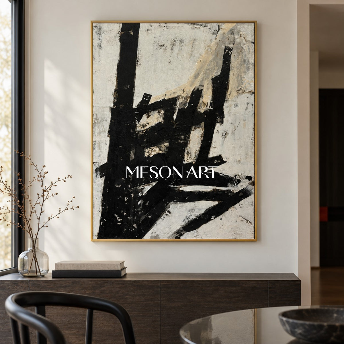 Black And White Abstract Art Minimalist Painting Rectangular Wall Art For Living Room Original Artist By Mesonart