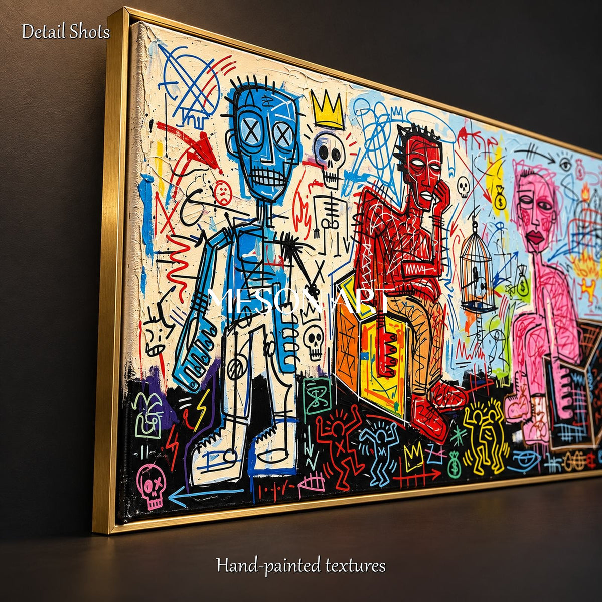 Red And Blue Graffiti Art Large Panoramic Painting Original Artist Hand Painted By Mesonart