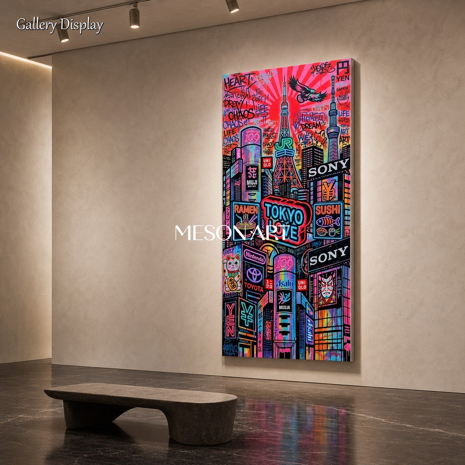 Pink And Black Graffiti Art Paintings Banksy Style Panoramic Wall Decor For Living Room By Mesonart