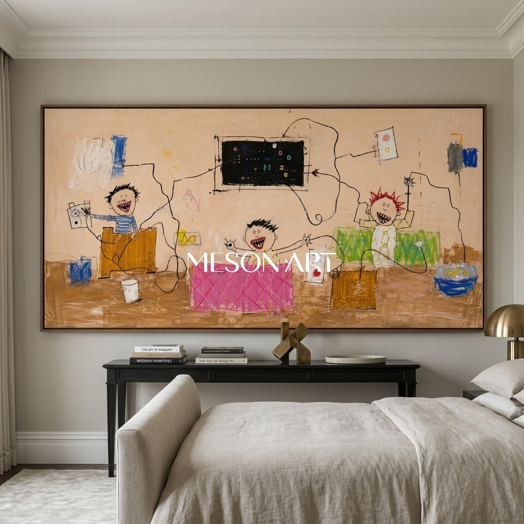 Vibrant Pop Art Painting With Cartoon Characters For Modern Living Room Decor