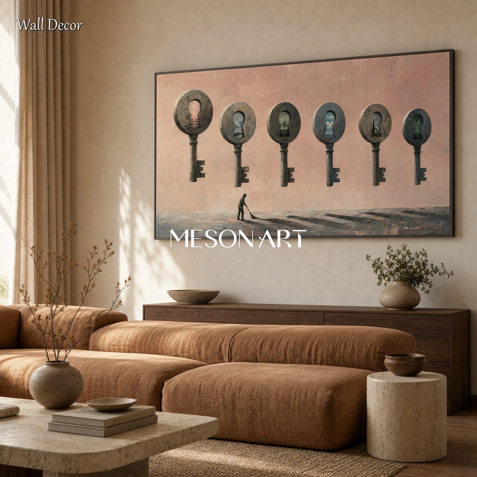 Surrealist Key Painting With Dream Landscapes For Modern Living Room Decor