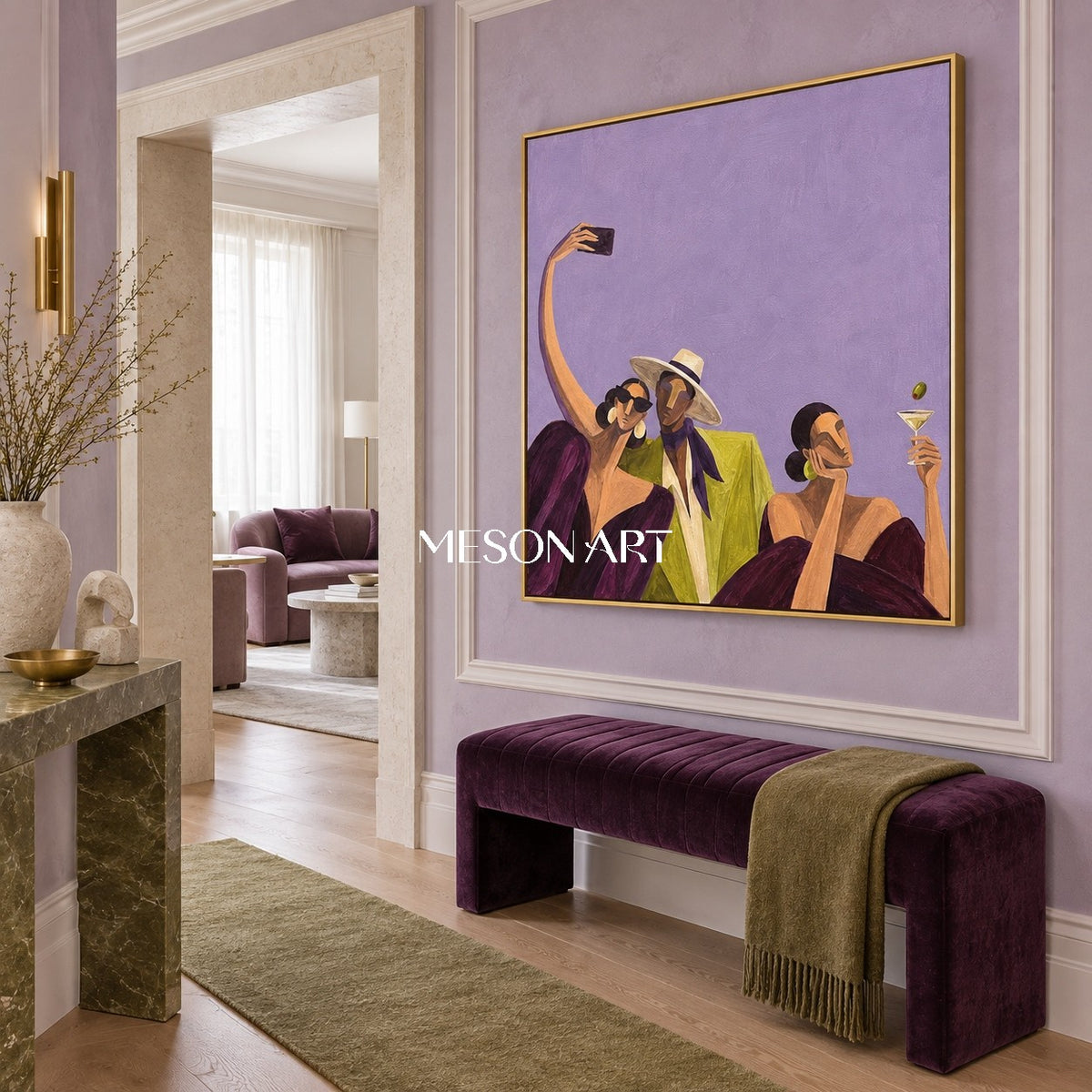 Purple Minimalist Figurative Portrait Modern People Graphic Fashion Narrative Square Wall Art By Mesonart