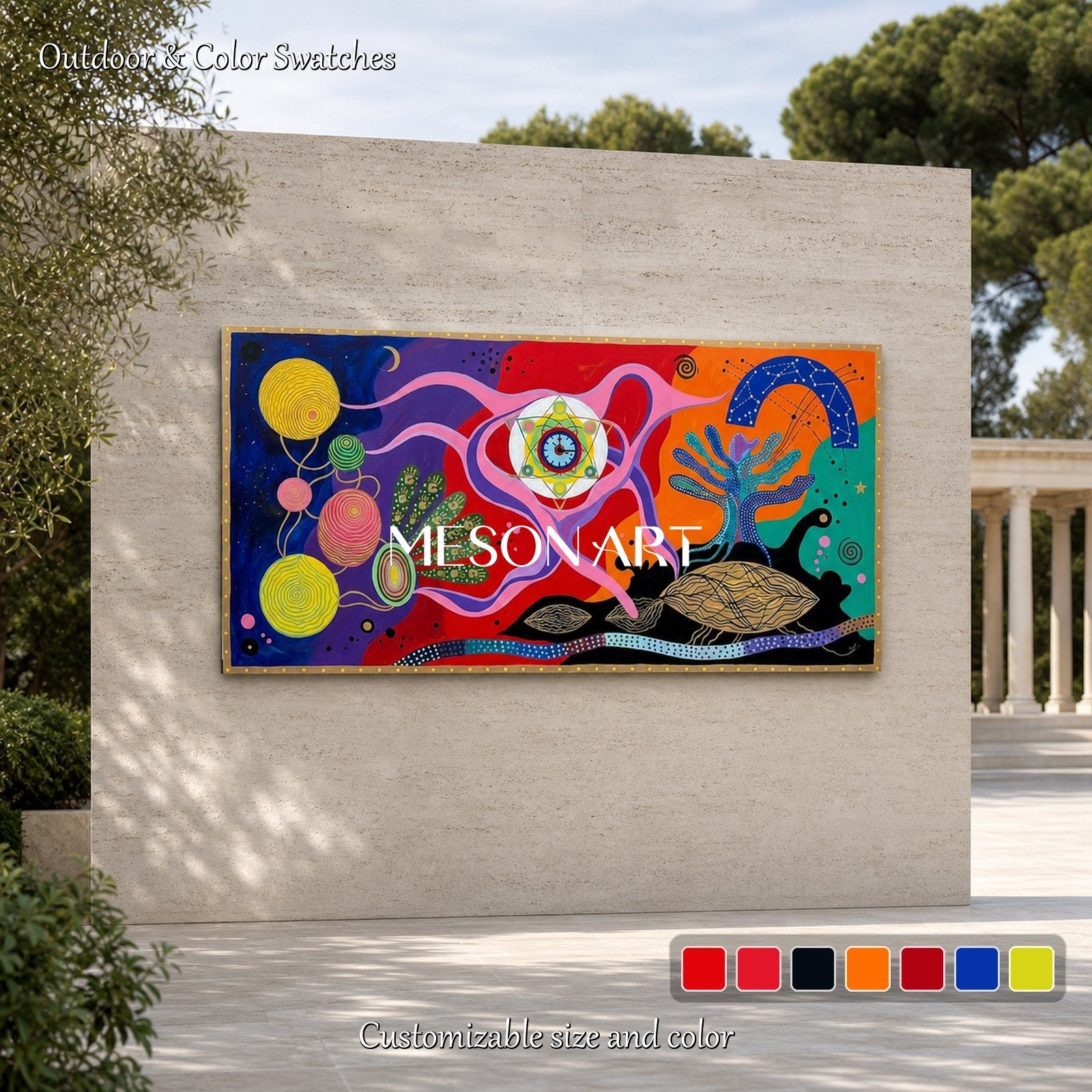Large Surrealist Art Painting With Cosmic Eye For Living Room Decor