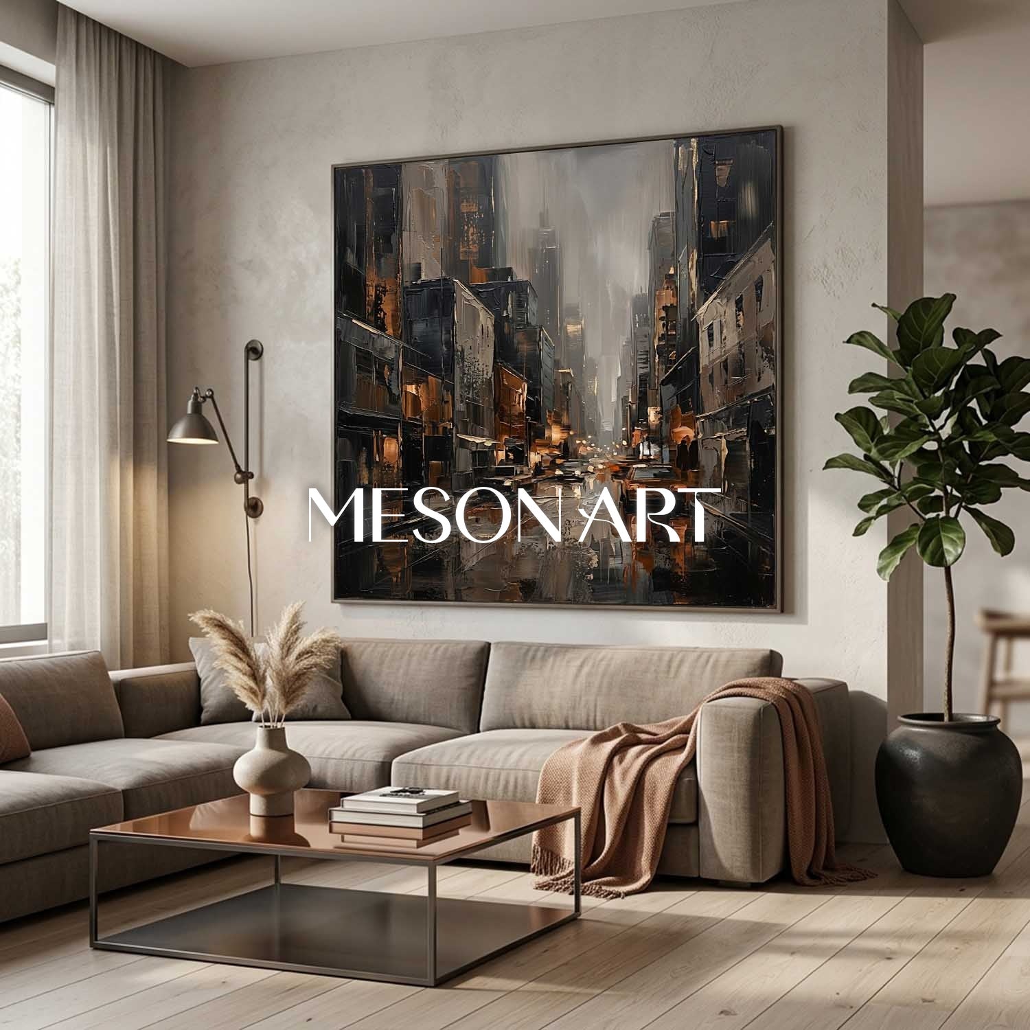 Abstract City Plaster Art With Textured Relief For Modern Living Room And Executive Office Decor