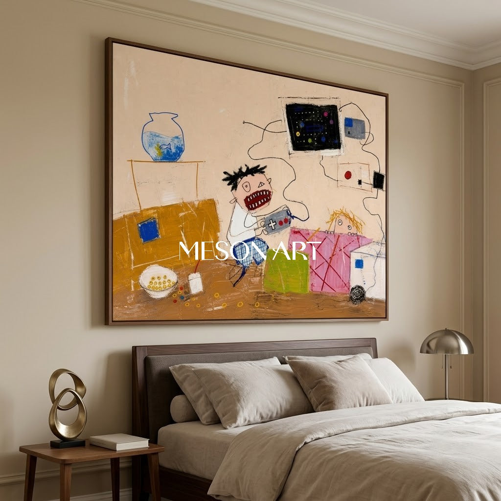 Vibrant Pop Art Graffiti Painting With Cartoon Characters For Modern Living Room Decor