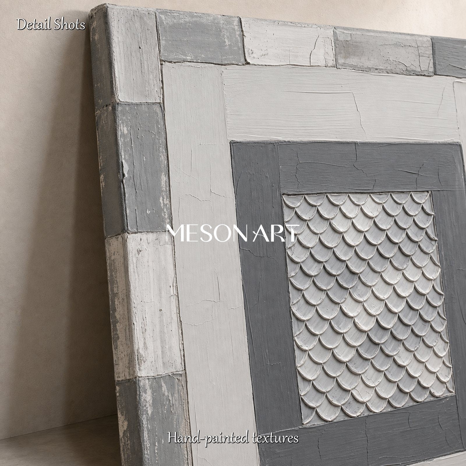 Gray Abstract Art Painting With Textured Relief For Art Deco Living Room Wall Decor