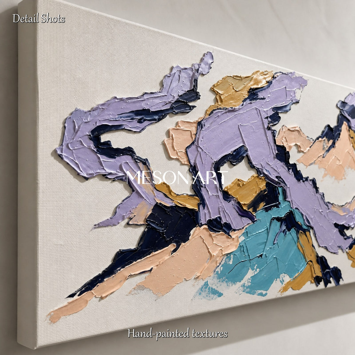 Pastel Purple And Beige Mountain Landscape Painting Impasto Modern Wall Art Panoramic By Mesonart