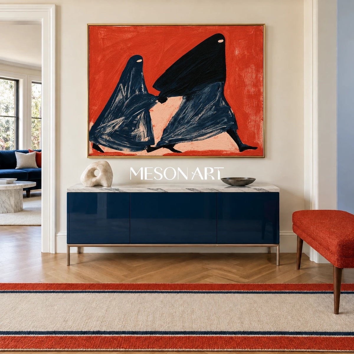Red And Black Expressionist Figurative Art Rectangular Wall Decor Original Artist Hand Painted By Mesonart