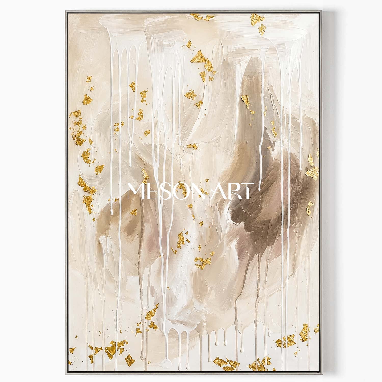 Minimalist Abstract Art With Gold Leaf And Fluid Texture For Modern Home Decor