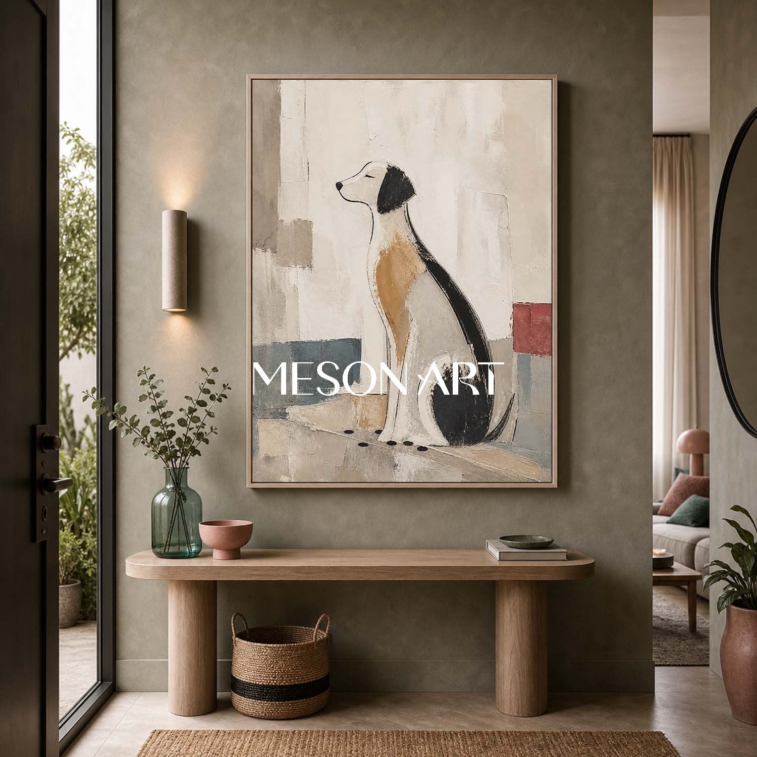 Minimalist Dog Painting Abstract Canvas Wall Art For Modern Living Room Decor