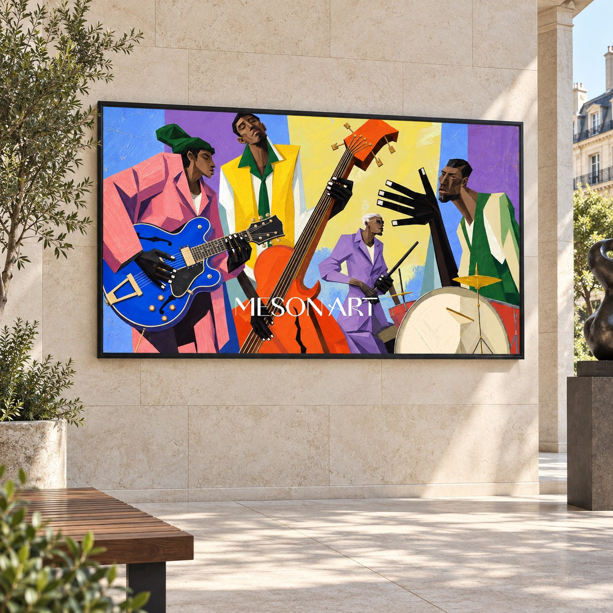 Blue And Yellow Pop Art Jazz Painting Panoramic Wall Art For Living Room Original Artist By Mesonart