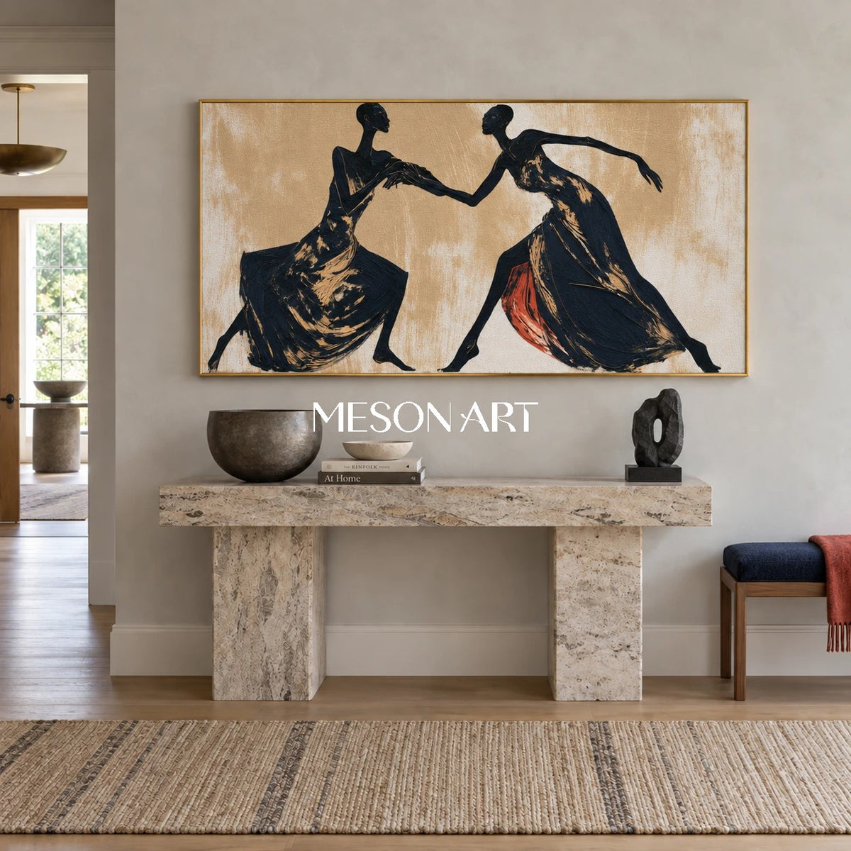 Black And Brown Expressionist Figurative Panoramic Art Dynamic Gestural Painting By Mesonart