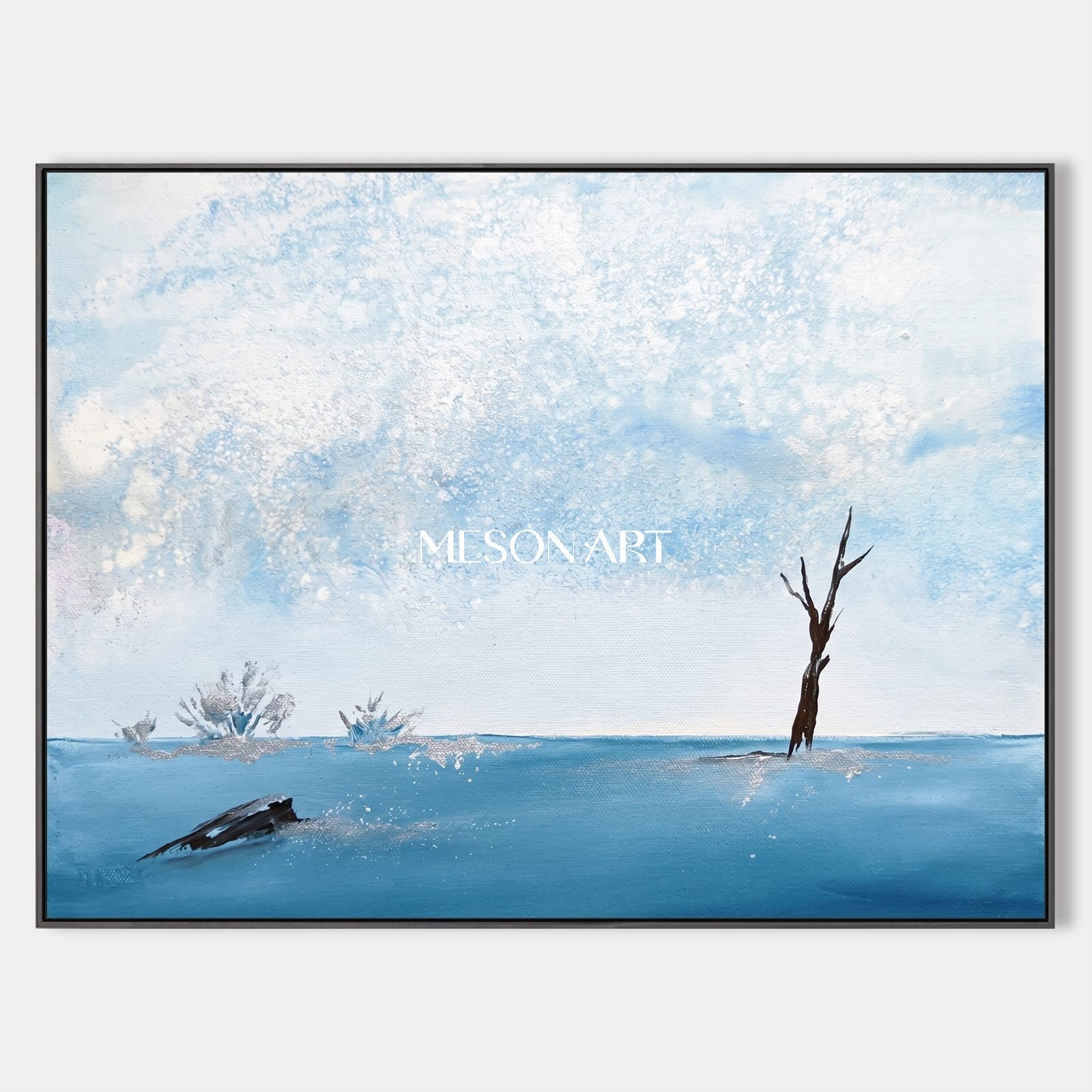 Blue And White Abstract Landscape Painting Rectangular Wall Art Modern Textured Original Artist By Mesonart