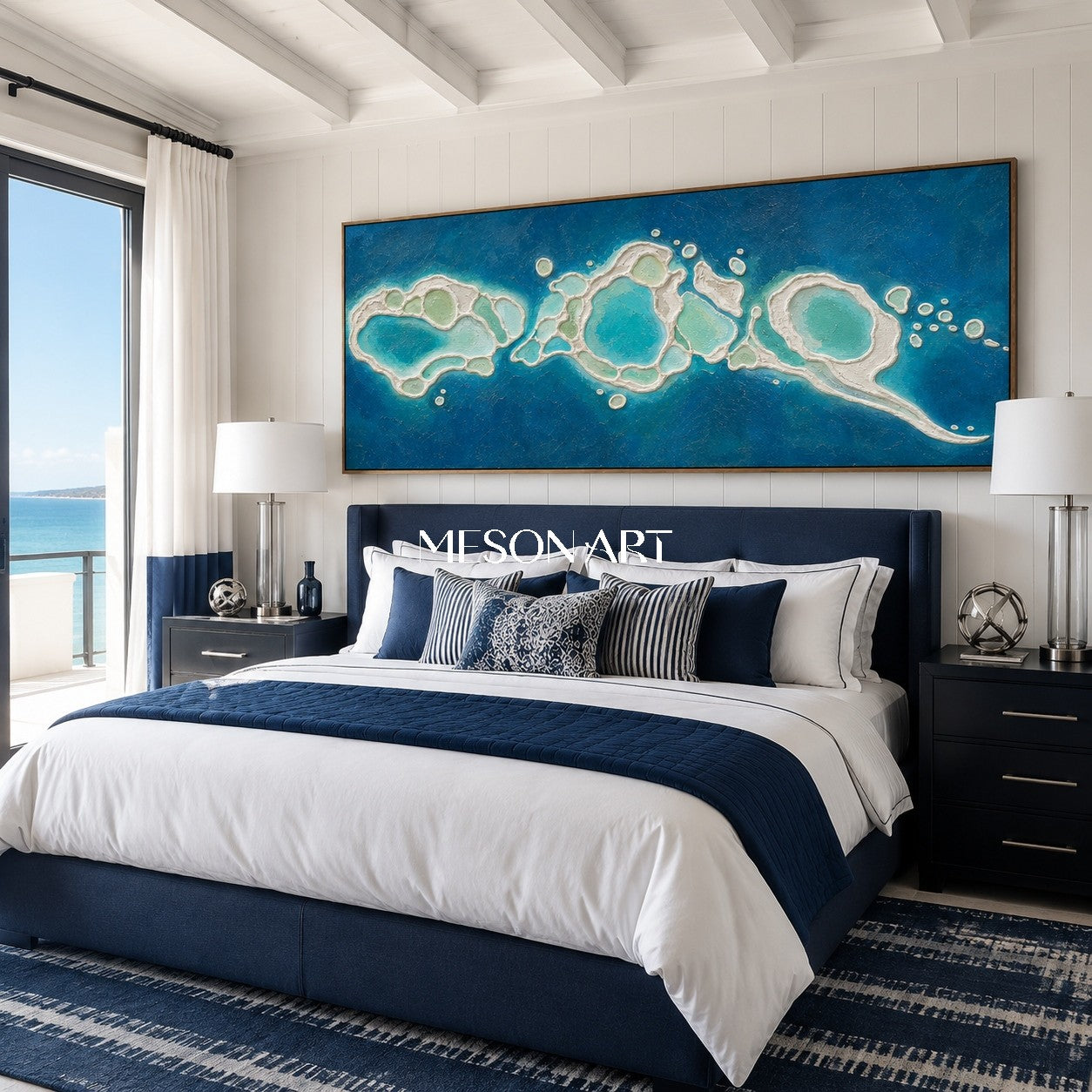 Luxury Abstract Ocean Wall Art With Turquoise Impasto Texture For Coastal Living Room