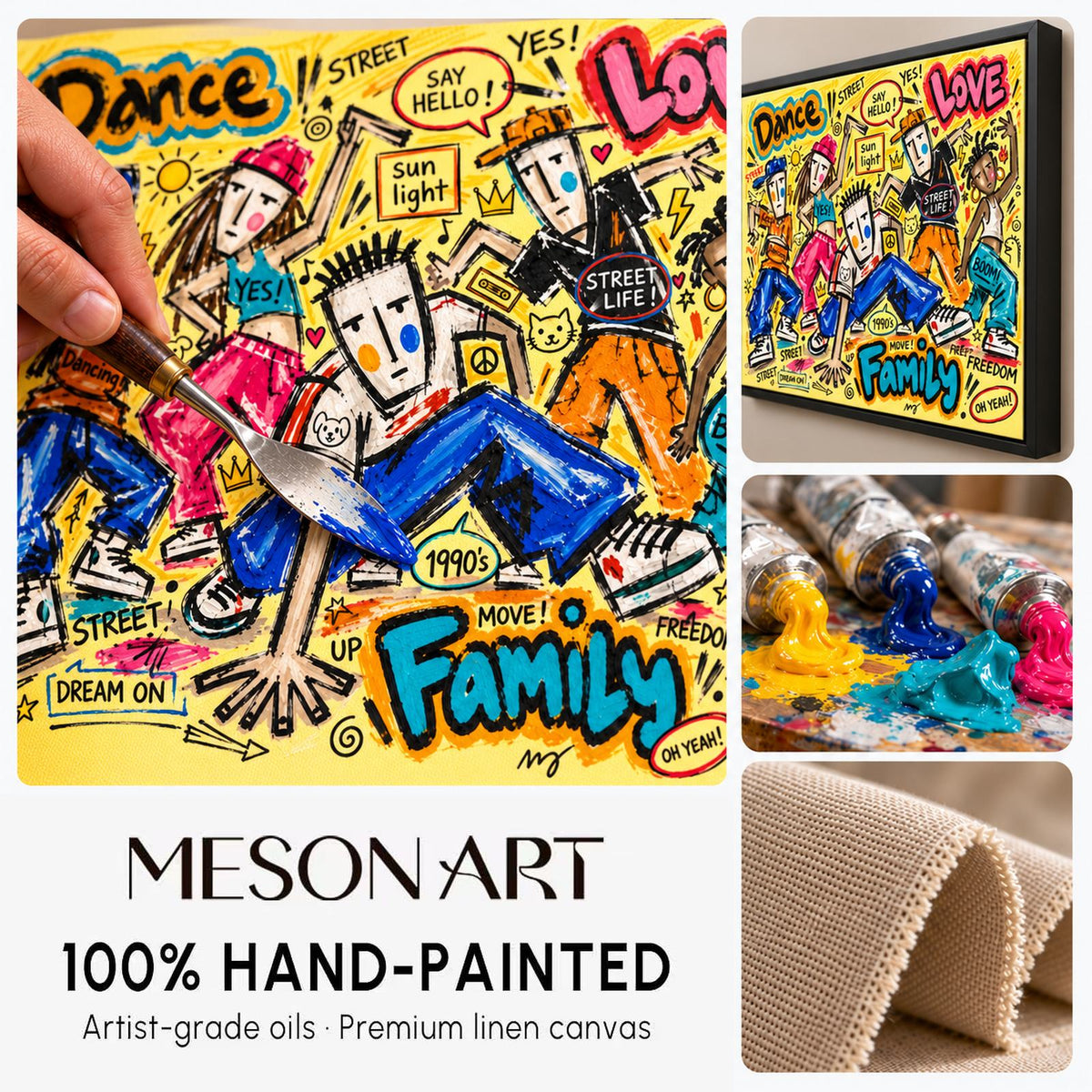 Yellow Graffiti Painting Rectangular Wall Art Original Artist Hand Painted By Mesonart